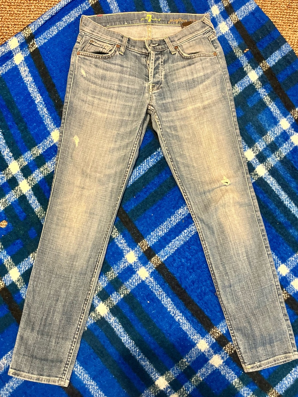 7 For All Mankind Men's Washed Light Blue Skinny Jeans